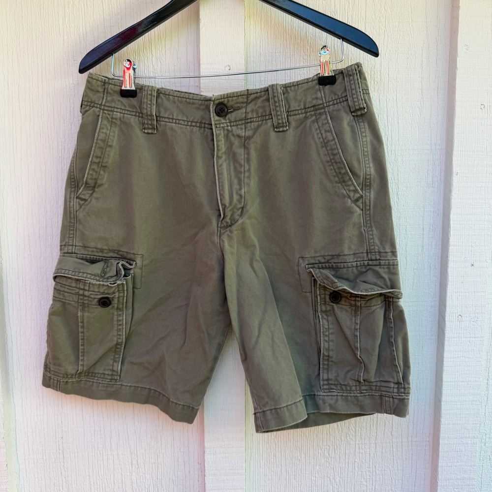 Abercrombie & Fitch Mens Cargo Shorts Olive Green Size 34 Utility Cotton Twill